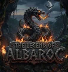 Legend of Albaroc Dragon Logo Wood Sign, Snake and Moonlit night